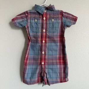 Ralph Lauren Blue and Red Plaid short sleeve shortall Size 3 Months